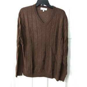 Turnbury Sweater Men's Large V-neck Pullover Brown Merino Wool blend